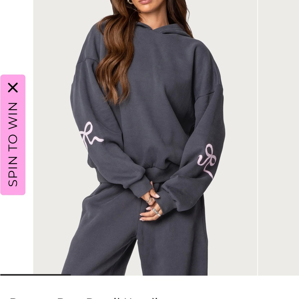 Edikted Charcoal Hoodie with Pink bows